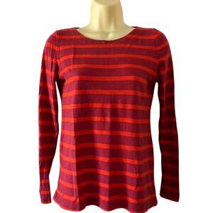 Ann Taylor Loft  Striped Cotton Knit Top with Exposed Back Zipper Woman XS